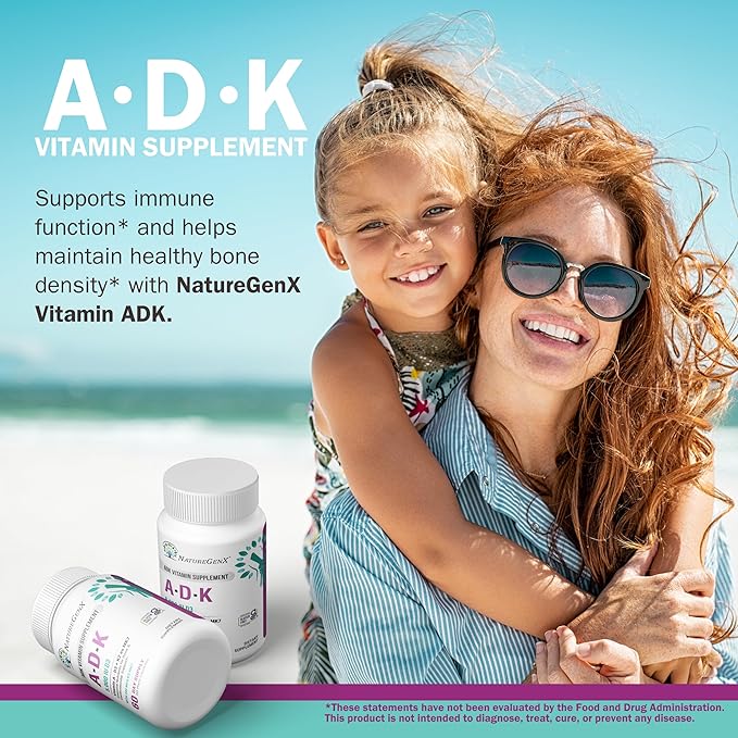 NatureGenX ADK Vitamin Supplement – Vitamins A D3 &amp K2 MK-7 for Bone Health &amp Calcium Absorption – Gluten-Free Non-GMO Soy-Free – 120 Capsules 2-Pack (4-Month Supply)