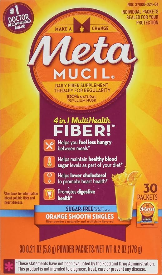 Metamucil - MultiHealth Fiber Singles Orange Smooth Sugar-Free 0.21 Ounce Pack of 30