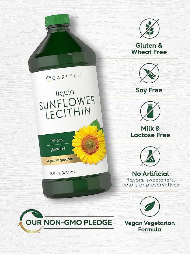 Carlyle Sunflower Lecithin Liquid | 16 oz | 2 Pack | Vegan Vegetarian Non-GMO Soy Free Gluten Free