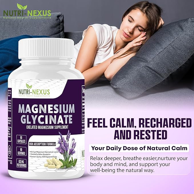 Magnesium Glycinate 833mg - 90 Vegan Capsules | Gluten Free High Absorption Chelated Magnesium Glycinate for Sleep Muscle Heart Metabolism Support |