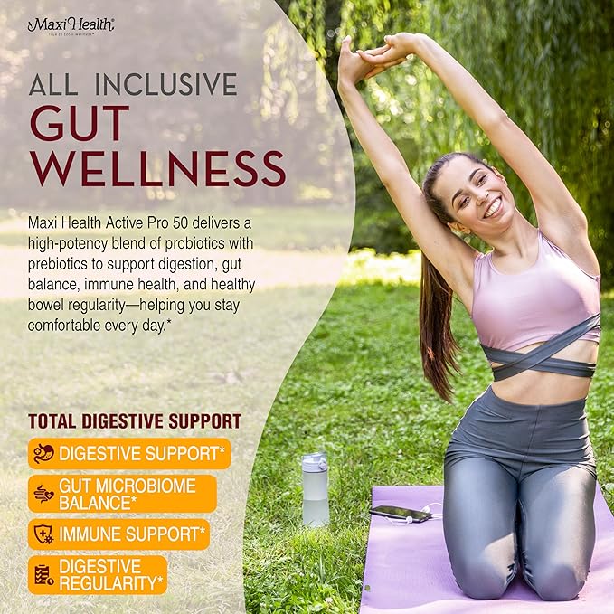Maxi Health Probiotics for Digestive Health and Gut – 15 Strains 20 Billion CFU Active Organisms - Probiotics for Men and Women – Daily Probiotic for Digestive Support 30 Capsules
