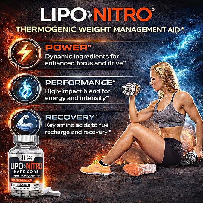 LipoNitro® Thermo-Burn Diet Pills with Nitro Energy Dietary Supplement Manufactured in USA - 120 White Tablets