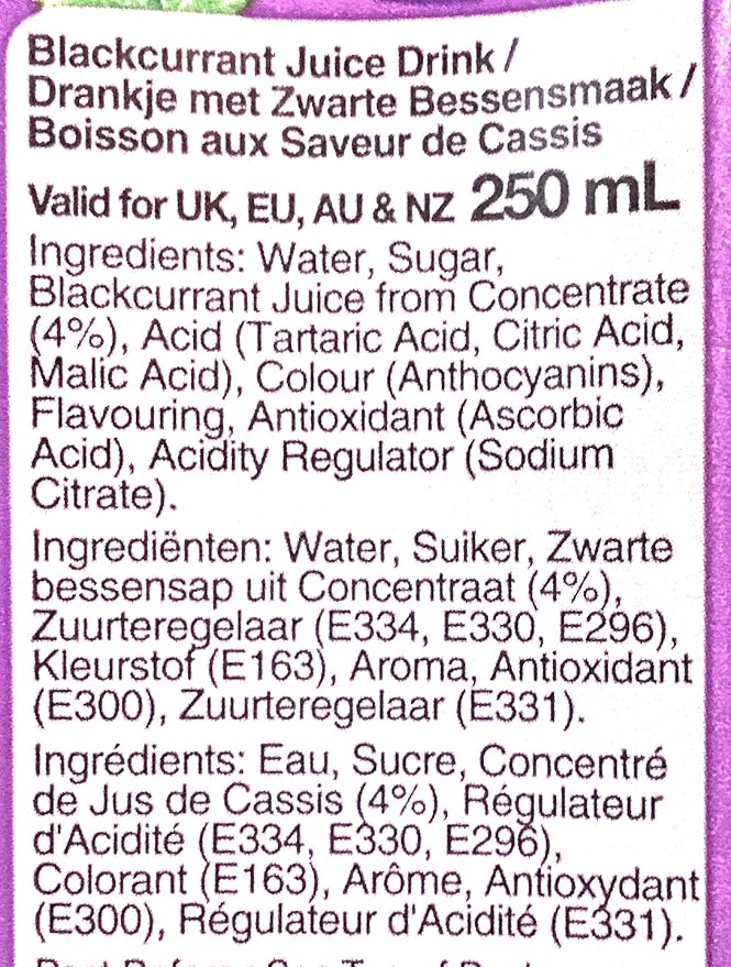 Vita Blackcurrant Juice Drink 8.45 Fl Oz (18 Pack)