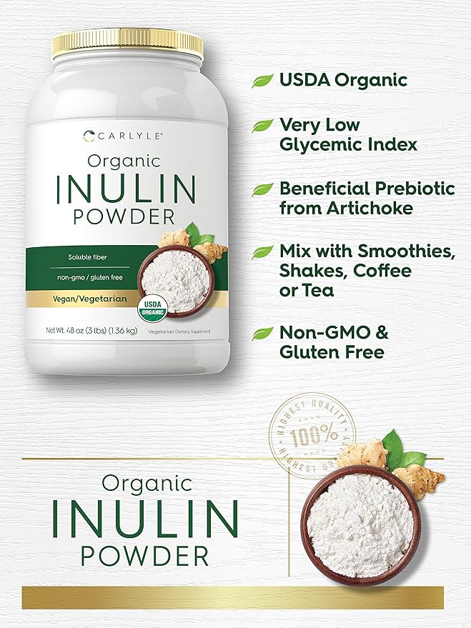Carlyle Organic Inulin Powder 48oz | Prebiotic Fiber from Jerusalem Artichoke | Vegan Vegetarian Non-GMO &amp Gluten Free Supplement