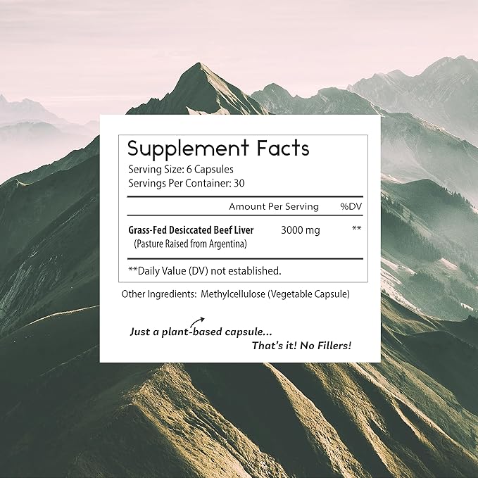 Thomas' all-natural Remedies Grassfed Beef Liver Supplement 3000mg Liver Support Supplement Pasture Raised in Argentina Non-GMO &amp Hormone Free (180 Caps)