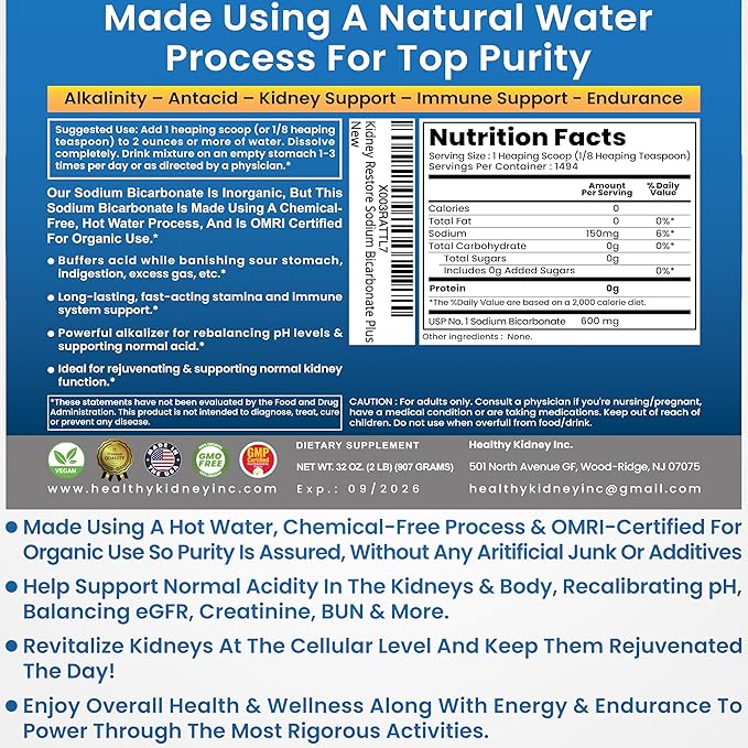 Sodium Bicarbonate Aluminum Free Organic Use bicarbonato de sodio para tomar. Chemical free For Health &amp Wellness. Bicarbonate of Soda Powder instead of sodium bicarbonate tablets 3.5 Ib