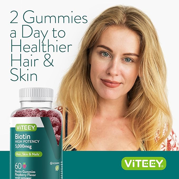 VITEEY Biotin Gummies for Hair Skin and Nails - Biotin for Hair Growth Gummies - 5000 mcg - Vegan Gluten-Free Non-GMO – 120 Count