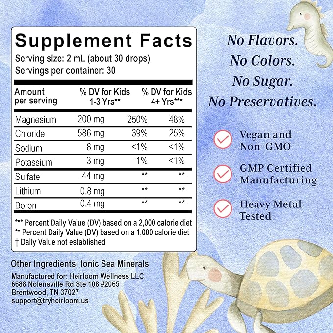 Trace Minerals for Kids - Trace Mineral Drops Concentrated Electrolytes with Ionic Magnesium for Hydration Muscle Function and Electrolyte Support - 2oz Unflavored Liquid