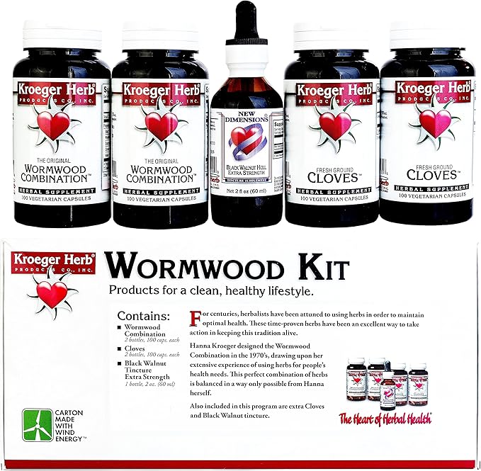 Kroeger Herb Products Wormwood Herb Supplement Kit Black Walnut Clove Quassia Worm Wood Detox Cleanse - Capsules Non-GMO Gluten Free No Preservatives or Fillers Made in USA