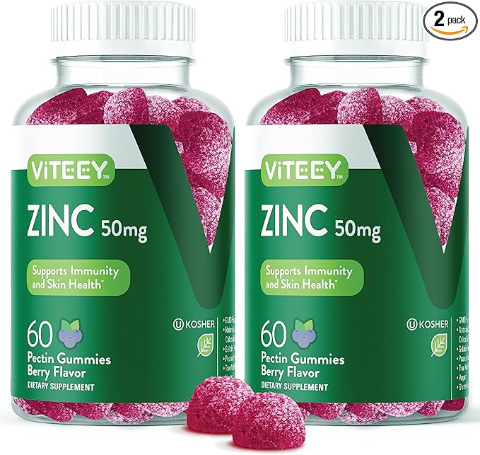 VITEEY Zinc Gummies for Men and Women - Zinc Supplements 50mg - Immune Boost &amp Skin Health - Vegan Gluten Free - 120 Count