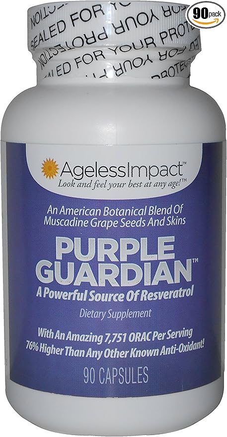 Purple Guardian Resveratrol with ORAC Blend of Pulverized Muscadine Grape Seeds &amp Skins Veggie Caps 700mg 90-Count