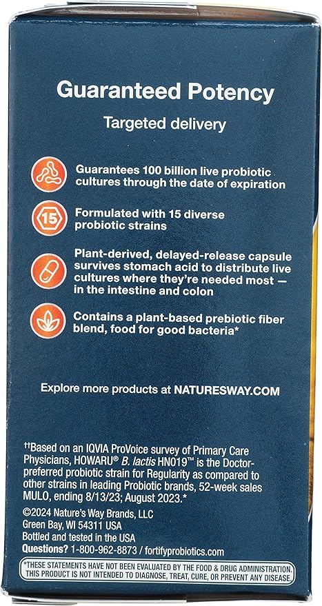 Nature's Way Natures Way Fortify Optima Daily Probiotic 100 Billion 15 Strains Prebiotic 30 Capsules 30 Count