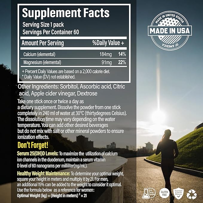 Dr. G's Amazing Ionized Cal Mag Powder Dietary Supplement for Bone Density Increase Calcium &amp Magnesium 2:1 Ratio - 60 Sticks 60 Day Supply