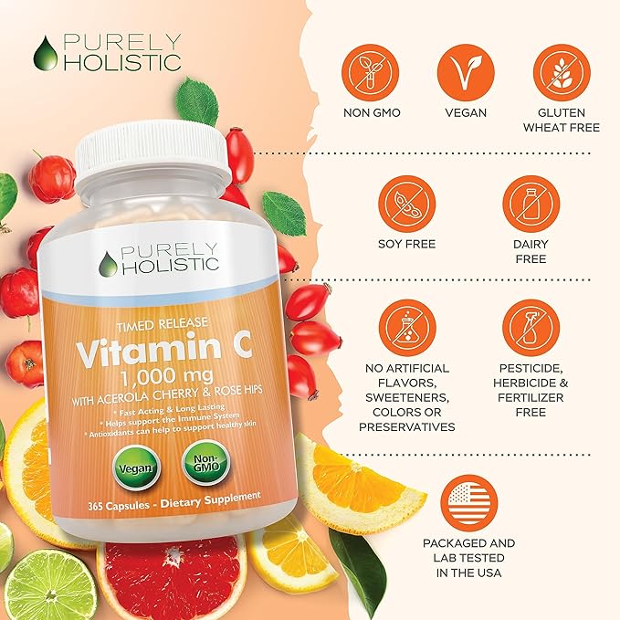 Purely Holistic Black Seed Oil 1400mg + Vitamin C 1000mg - 180 Softgels + 365 Capsules - Immune Bundle - Easy to Swallow - Made in USA