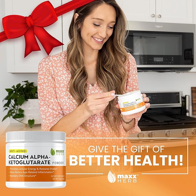 Maxx Herb Calcium Alpha - Ketoglutarate (Ca-AKG) Pure Calcium AKG Powder for Energy Vitality Mental Focus Clarity &amp DNA Structure Gluten Free - 100 Gram Jar (67 Servings) (3.53 Ounce (Pack of