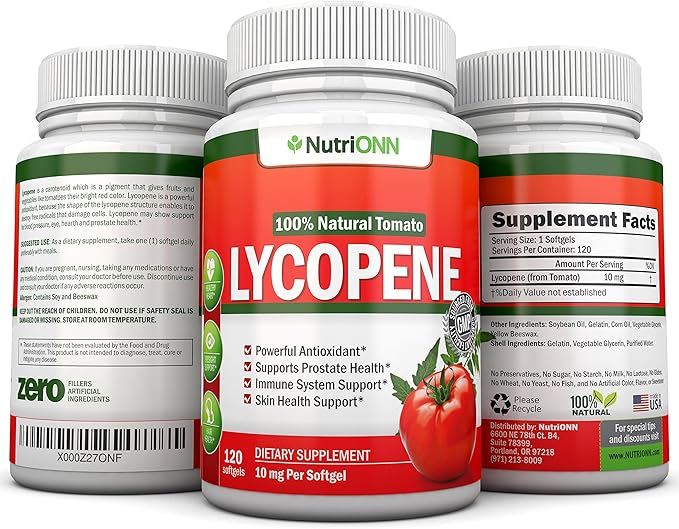 Lycopene - 10MG - 120 Softgels - 3 Month Supply - Premium Quality Antioxidant - 100% Natural Tomato - Great for Prostate Health Immune System Support Heart Health and Eyesight Support