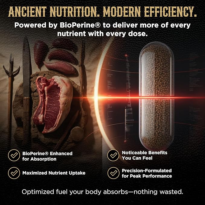 Beef Organ Supplement for Men &amp Women - PRIMUS Grass Fed Beef Liver Capsules with Heart Primal Ancestral Blend 5 Organ Meat Supplements Viking Energy Complex BioPerine for Absorption 180 Pills
