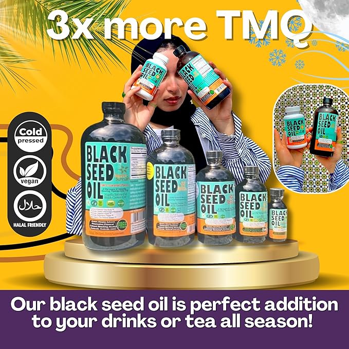 Premium Black Seed Oil Liquid 16 oz - Sugar Free 3 Month Supply Antioxidant Turkish Black Cumin Seed Oil - 3X Thymoquinone First Cold Press Vegan Halal Sweet Sunnah