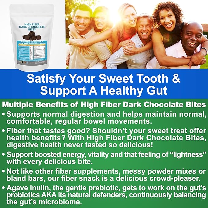 High Fiber Dark Chocolate Bites for Adults &amp Kids 5g Soluble High Fiber Snacks for Adults &amp Kids Real Chocolate Better Than Fiber Bars or Cookies for Gut Health 30 Count Chocolate Fiber Sna