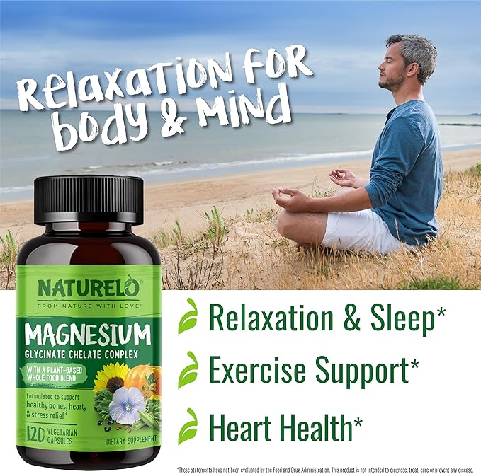 NATURELO Probiotics for Digestive Health - 60 Vegetarian Capsules and Magnesium Glycinate Chelate Complex - 120 Capsules Bundle