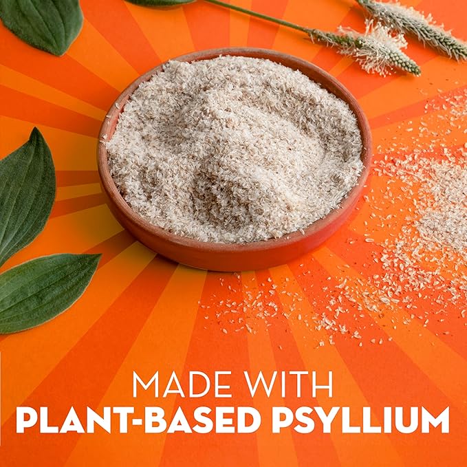 Metamucil Fizzy Fiber Supplement + Metabolism Plant Based Psyllium Fiber Powder with B12 for Metabolism of Fats and Proteins Daily Supplement for Regularity Citrus Flavored Sugar-Free 130 Serving