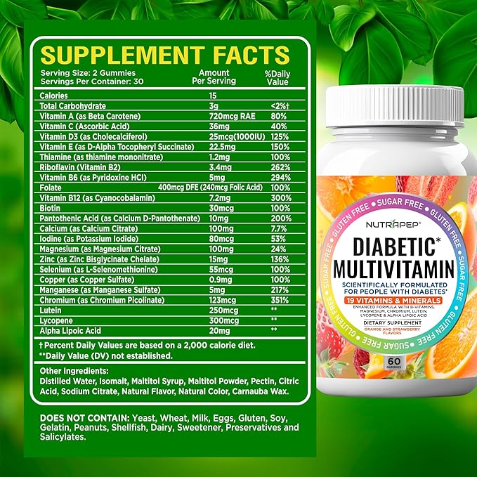 Premium Multivitamin Chewable Gummies for Women &amp Men - Sugar-Free &amp Gluten Free Supplement Vitamins - Calcium Magnesium Zinc Manganese Thiamine Biotin…