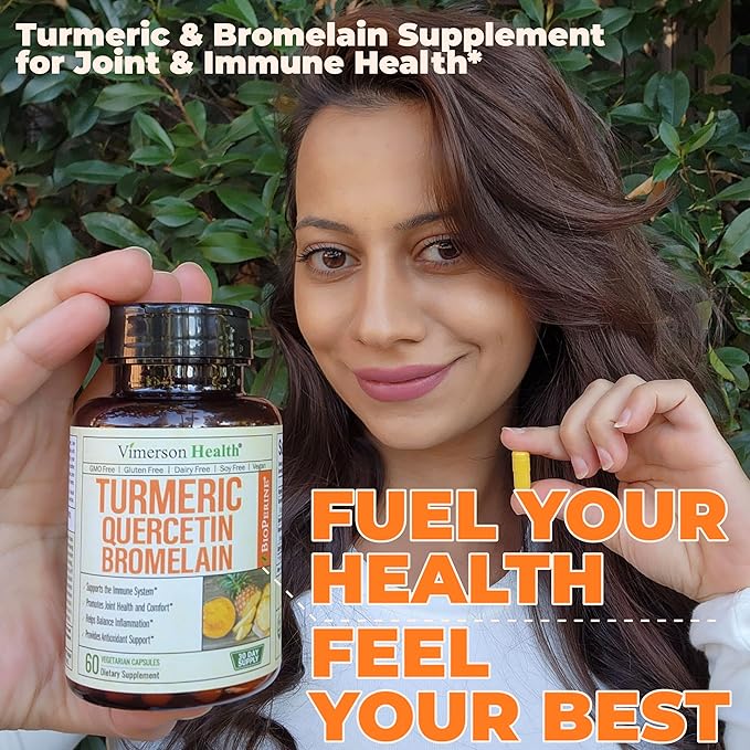Quercetin with Bromelain Turmeric Curcumin Supplement – Allergy Relief Immune &amp Joint Support – Organic Turmeric Supplement w/Bioperine for Enhanced Absorption 60 Quercetin 500mg Capsules