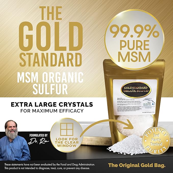 Gold Standard Organic Sulfur Crystals 2lb - 99.9% Pure MSM Crystals - High-Purity MSM Supplement Powder - Large Granular Flakes - 3rd Party Tested for Purity