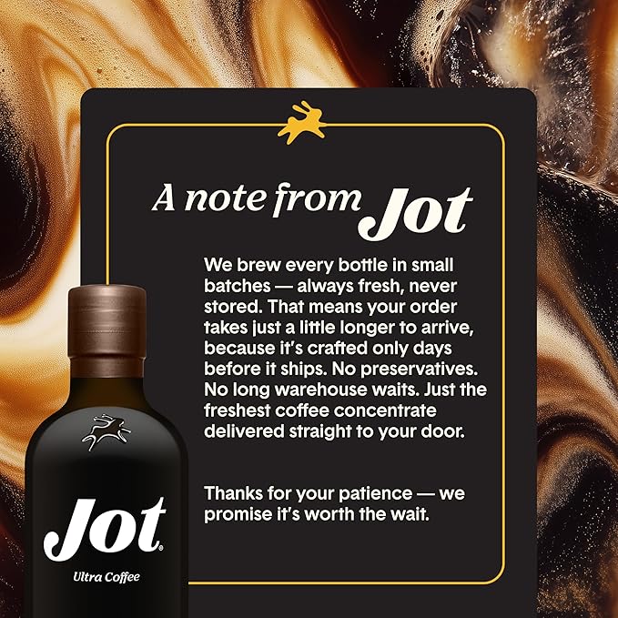 Jot Coffee Concentrate (Cinnamon Dolce) High Caffeine Cold Brew Coffee Concentrate Liquid for Iced Coffees Instant Espresso Hot or Cold Instant Coffees - Makes 14 Cups 150mg Caffeine/Tbsp No Sugar