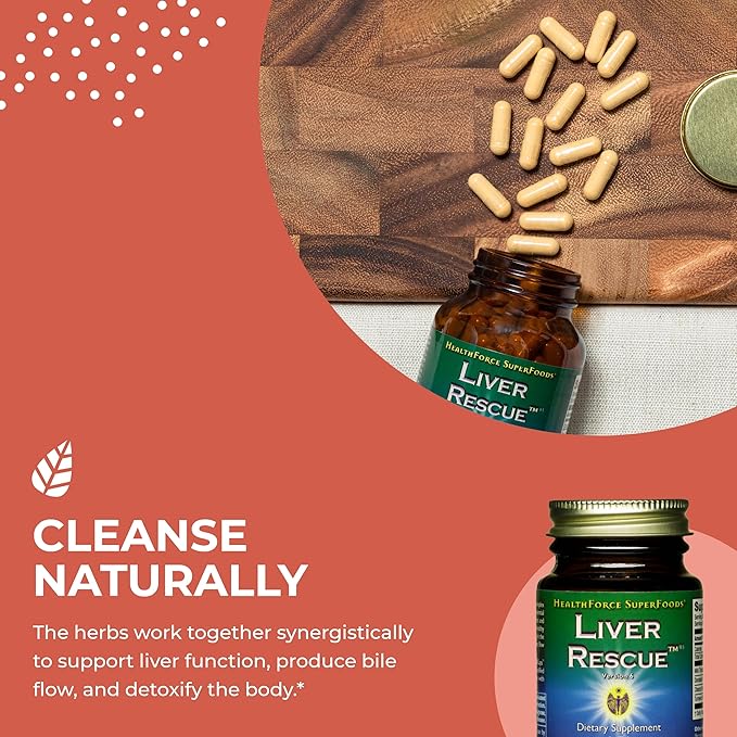 HEALTHFORCE SUPERFOODS Liver Rescue - Natural Liver Cleanse - with Milk Thistle &amp Dandelion Root - Gluten-Free &amp Vegan - 30 Capsules