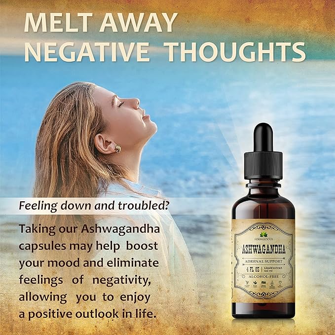 Ashwagandha Supplements – Organic Withania Somnifera Root Extract Liquid Drops – Natural Stress Relief Mood Booster Sleep Aid &amp Calming Support – Non-GMO Vegan Formula – 4 fl oz