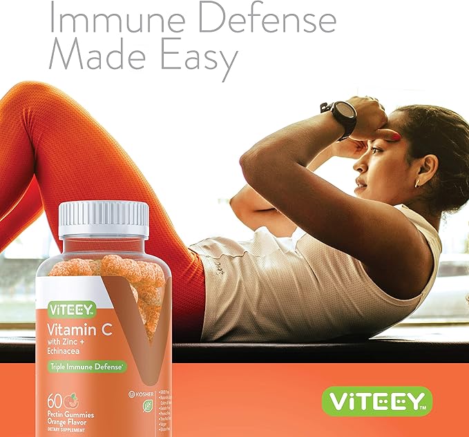 VITEEY Vitamin C Gummies for Adults &amp Teens with Zinc &amp Echinacea - Immune Support Gummies - Immune Booster - Vegan Gelatin Free Gluten Free GMO Free - Tasty Vitamin C Chewable Orange Flavo