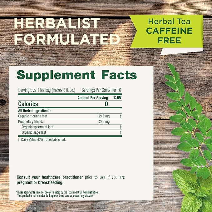 Traditional Medicinals Tea Organic Moringa Everyday Wellness with Spearmint &amp Sage 16 Tea Bags (Pack of 2)