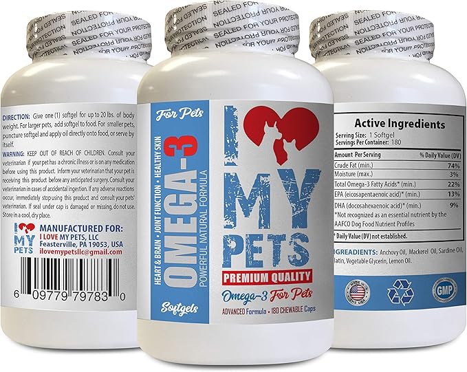 Skin Care for Dogs with Allergies - Omega 3 Fatty ACIDS for Pets - Dogs and Cats - Premium Health - Omega 3 for Dogs Capsule - 180 Softgels (1 Bottle)