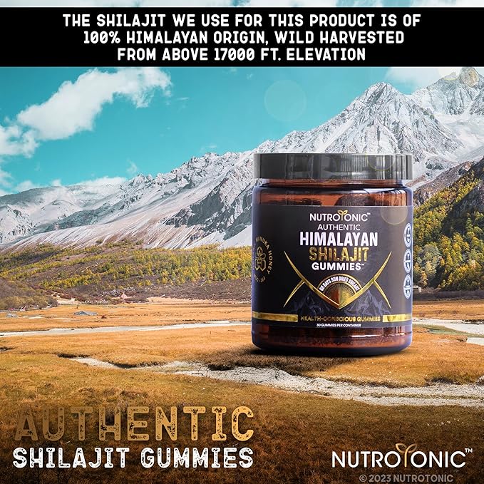 NutroTonic® Organic Himalayan Shilajit Gummies – Pomegranate &amp Vanilla Flavored – Shilajit for Men &amp Women - Wild Crafted Manuka Honey MGO +263 – Made in USA – 30 Healthy Gummies