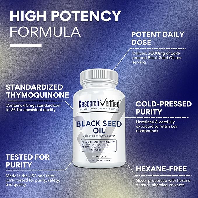 Research Verified Black Seed Oil - 90 Softgels - Boost Immunity Support Digestion Improve Respiratory Function - Cold-Pressed - 2% Thymoquinone (TQ)
