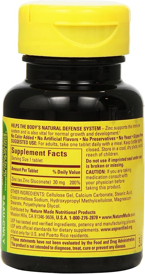 Nature Made Zinc 30mg 100 Tablets (Pack of 6)
