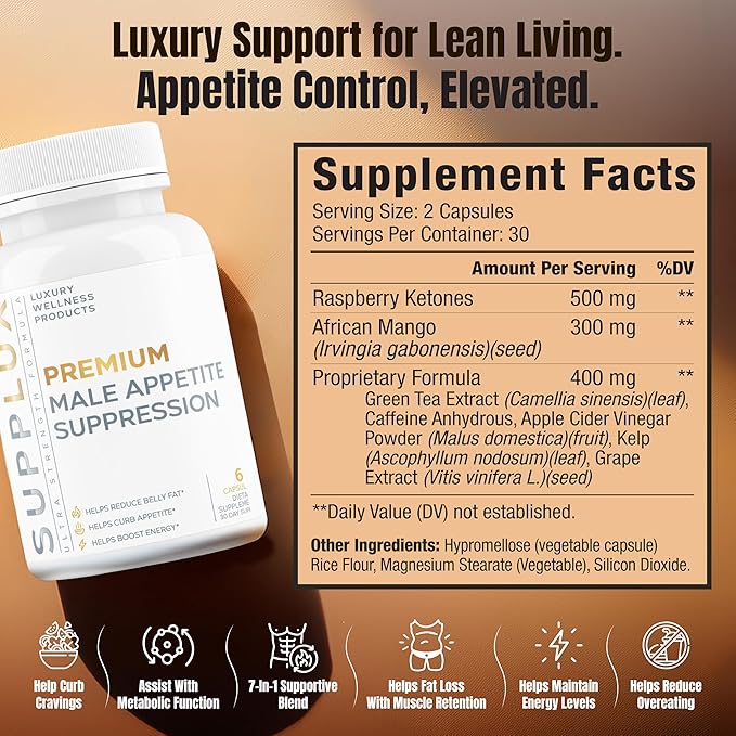 PREMIUM Male Appetite Suppressant - Weight Loss Pills Fat Burner for Men GLP-1 Pathway Support - Can Help Sustain Muscle While Burning Fat - Powerful Fat Burning Assistance- 60 Capusles
