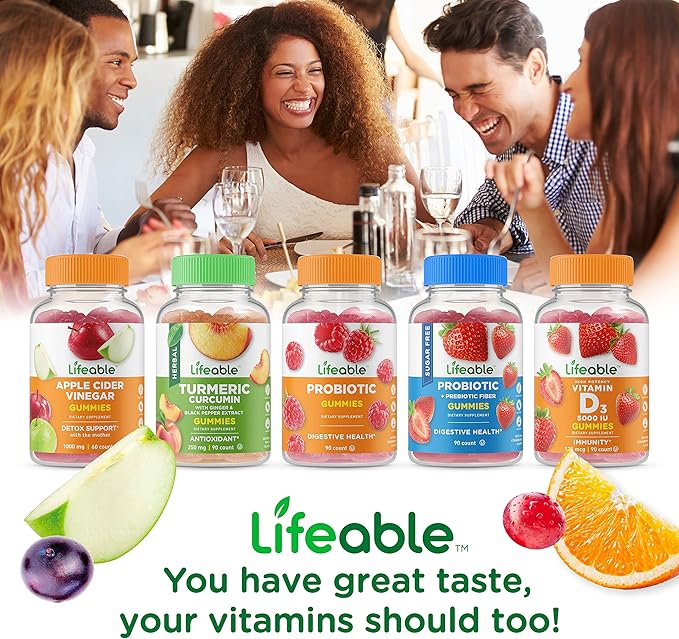Lifeable Sugar Free Prebiotic Fiber + Biotin Gummies Bundle - Great Tasting Vitamin Supplement Gluten Free GMO Free Chewable Gummy