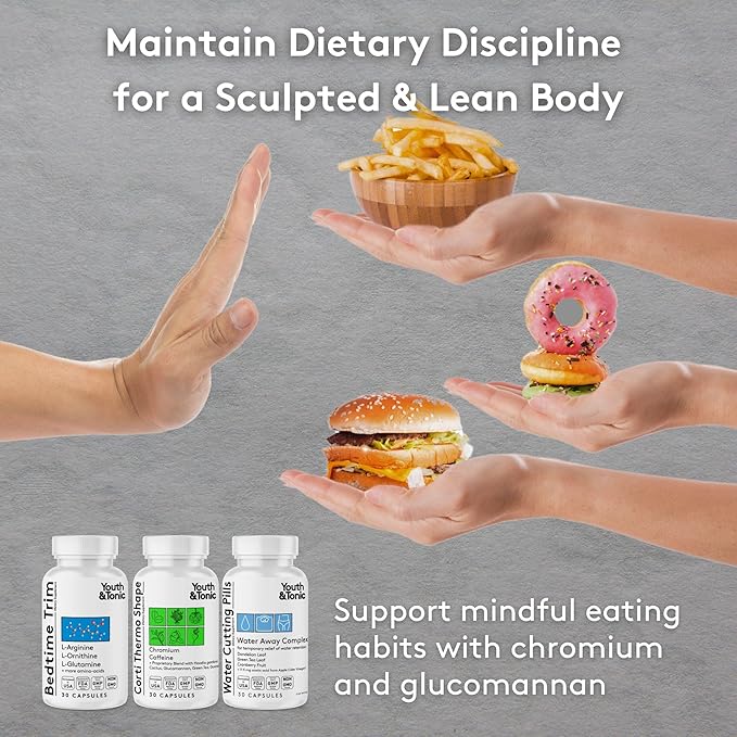 Youth &amp Tonic Lean Sculpt Defined Cleanse – Water Weight Away Cortithermo Shape &amp Bedtime Trim for Detox Metabolism Bloating Energy &amp Dietary Discipline for Mindful Eating – 90 Pills for