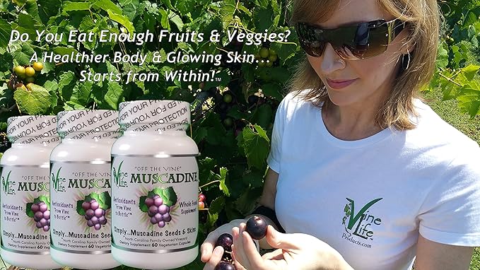 VineLife Muscadine Grape Seed &amp Skin 650mg - 60 Veggie Capsules - Antioxidant Superfood - 1300mg Per Serving - Natural Resveratrol