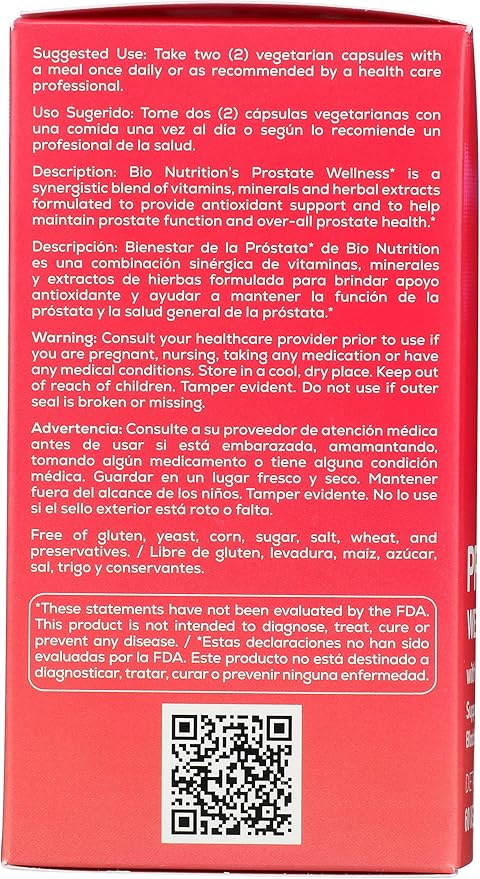 Bio Nutrition Prostate Wellness with Pumpkin Seed Extract Gluten Free 60 Veggie Capsules (Pack of 3)