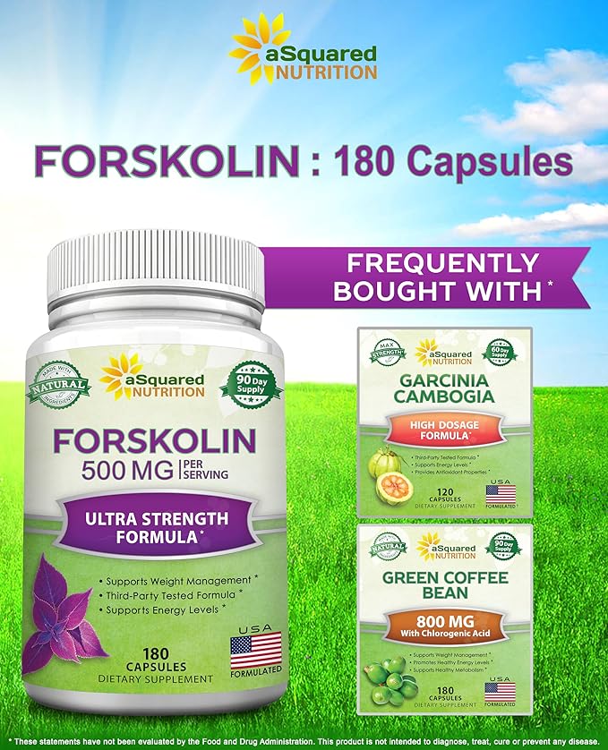 aSquared Nutrition Forskolin 500mg Per Serving Max Strength-180 Capsules Supplement for Pure Weight Loss Fuel Coleus Forskohlii Root - Forskolin Diet Pills Belly Buster Fat Burner 2X Slim Trim Lose