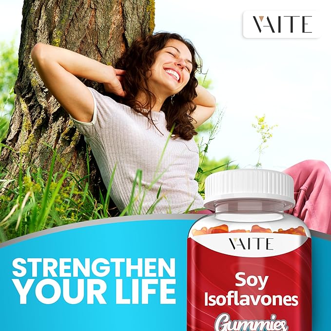 Soy Isoflavones Supplement for Women – Non-GMO Phytoestrogens for Menopause Relief Hot Flashes Hormonal Balance Genistein Soy with Isoflavones Bone Health Support – 60 Vegan Chewable Gummies