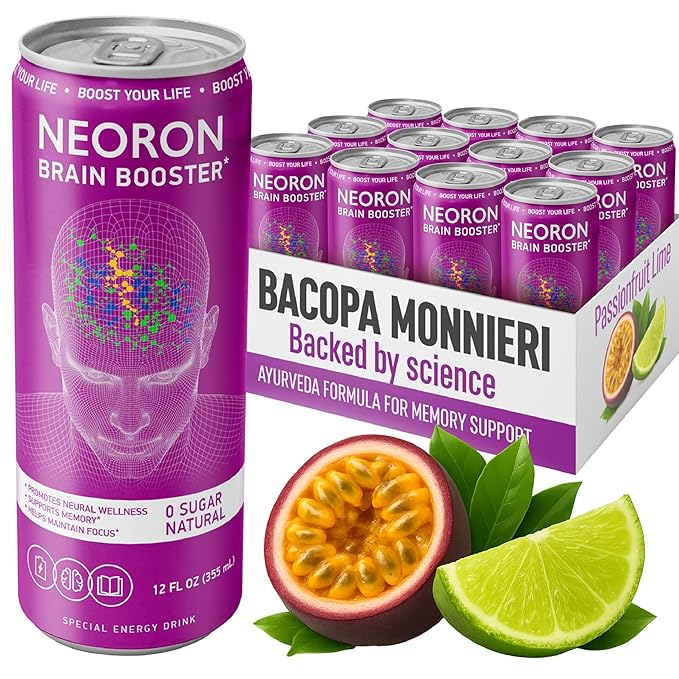 NEORON Focus + Calm | Sugar-Free Nootropic Drink for Mental Clarity - Stress &amp Burnout Support (12-Pack Passion Fruit &amp Lime)