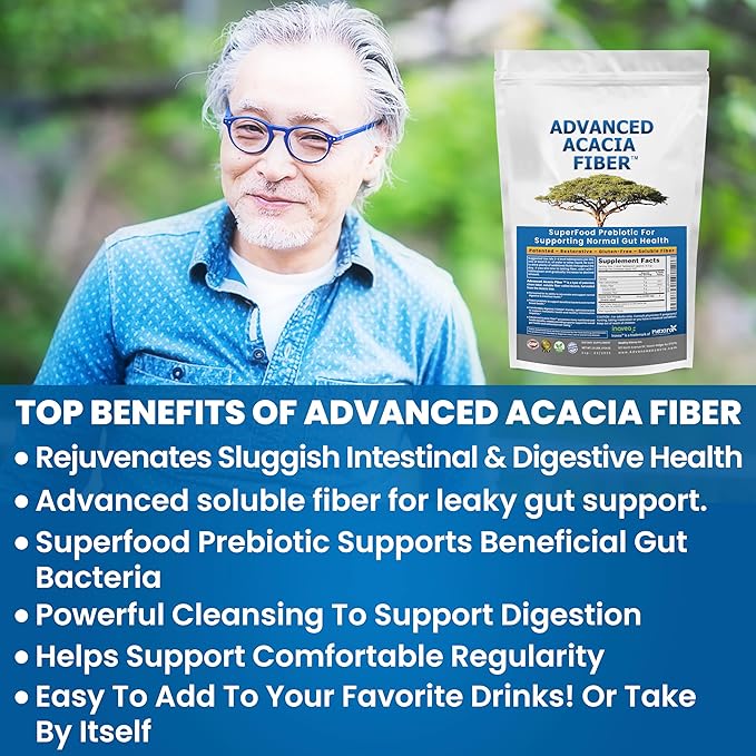Advanced Acacia Fiber Powder Bundle 2.5 Ibs (40oz) Soluble Fiber Leaky Gut Repair Powder + Organic Use Sodium Bicarbonate Alkaline Supplement for Alkalinity 1LB