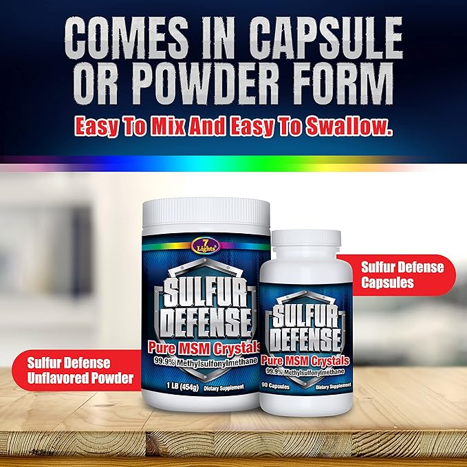 Sulfur Defense Opti-MSM 99.9% Pure MSM Powder Capsules Made in USA Organic Methylsulfonylmethane Non-GMO Gluten-Free Immune System Booster Soothes Joint Pain Younger Skin Hair Nails 90 caps
