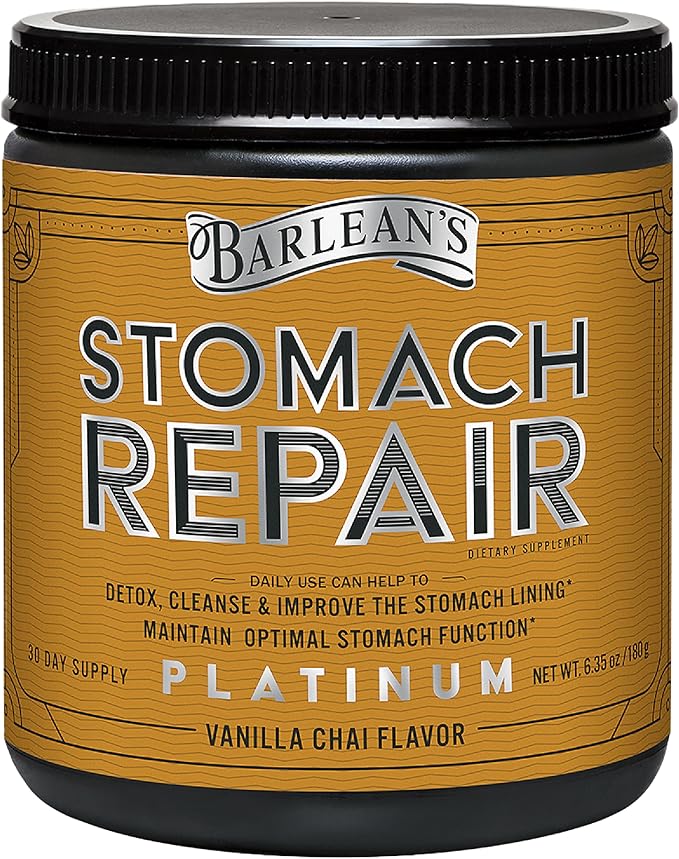 Barlean's Stomach Repair Gut Health Powder Supplement Fiber and Digestive Support Supplements Blend for Detox and Cleanse Vanilla Chai Drink Mix 6.35 oz