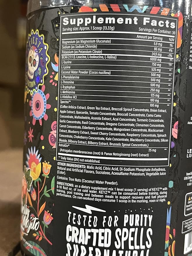 Black Magic Keyz Amino Acid Matrix Powder - Muscle Recovery &amp Endurance - EAA's BCAA's &amp Taurine - Keto No Sugar Caffeine Free - Strawberry Mojito - 14.81 oz