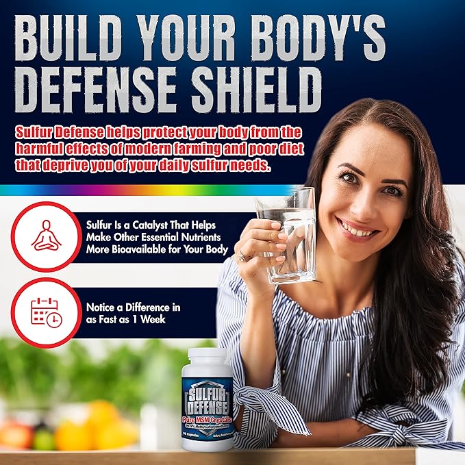 Sulfur Defense Opti-MSM 99.9% Pure MSM Powder Capsules Made in USA Organic Methylsulfonylmethane Non-GMO Gluten-Free Immune System Booster Soothes Joint Pain Younger Skin Hair Nails 90 caps